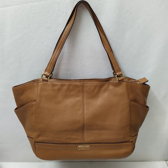 Coach Handbags - Coach Park Brown Leather Double Handles Zipper Closure Tote Bag